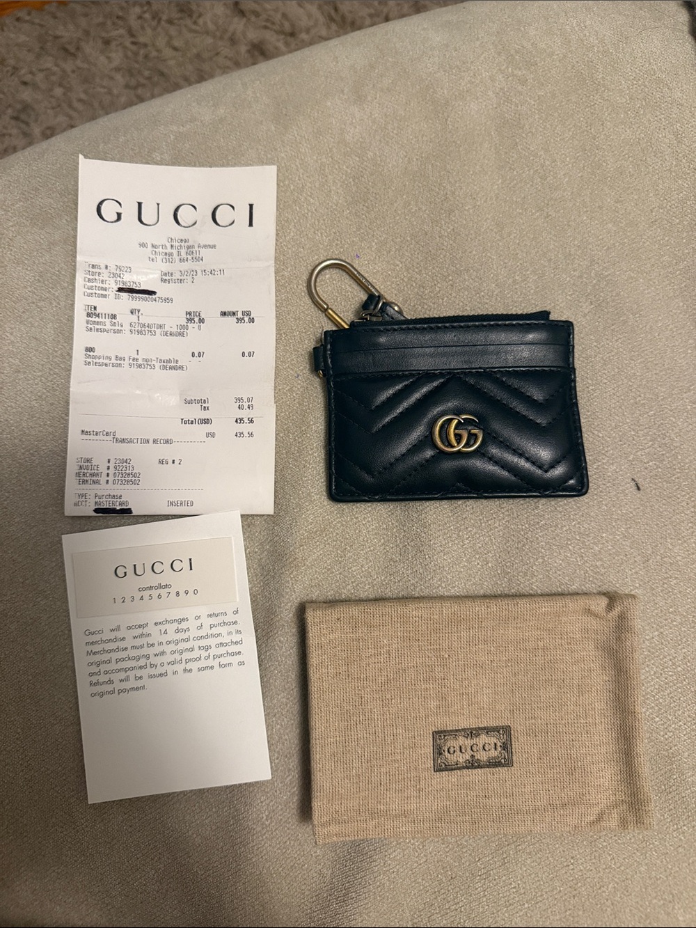 Gucci Black Marmont Quilted GG Leather Card Holder with Keyring - Picture 8 of 8